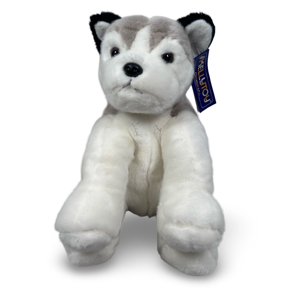 Kellytoy 12 Inch Sitting Soft‎ Touch Husky Puppy Gray White Plush Stuffed Animal